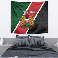 Square-leaning rectangular tapestry with Kenya crest, patterned green/red/black, YOUR TEXT