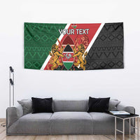 Rectangular tapestry with Kenya crest, bold green/red/black diagonal stripe and YOUR TEXT