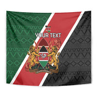 Rectangular tapestry close view of Kenya crest, green/red/black diagonal stripe, YOUR TEXT