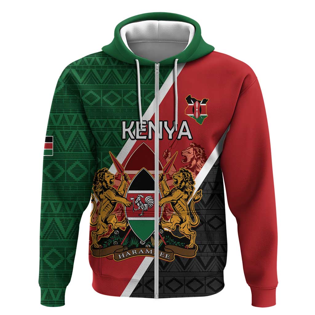 Personalised Kenya Zip Hoodie Coat Of Arms Mix Flag Style