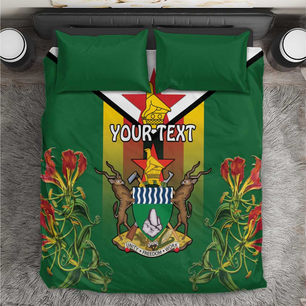 Personalised Zimbabwe Independence Day Bedding Set Gloriosa Flower - Flag Style