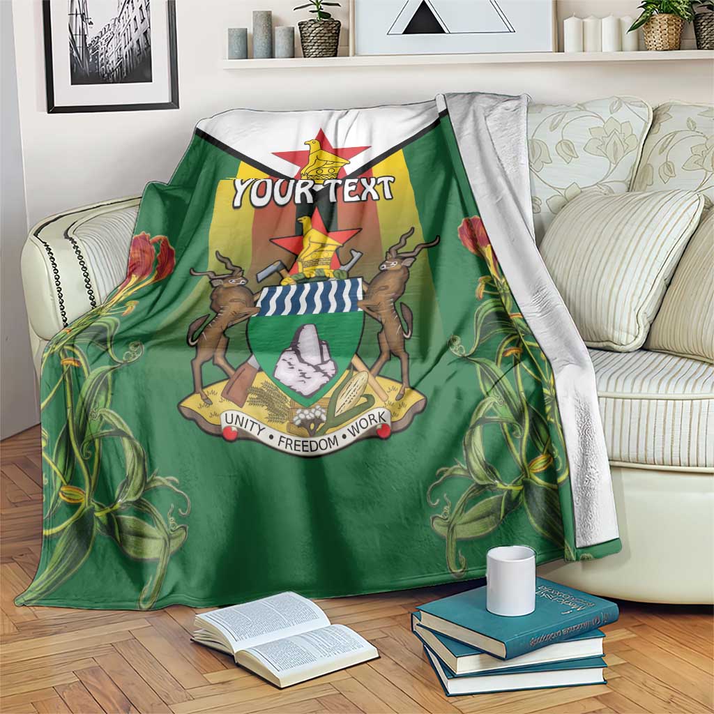 Personalised Zimbabwe Independence Day Blanket Gloriosa Flower - Flag Style