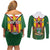 Personalised Zimbabwe Independence Day Couples Matching Off Shoulder Short Dress and Long Sleeve Button Shirt Gloriosa Flower - Flag Style