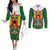 Personalised Zimbabwe Independence Day Couples Matching Off The Shoulder Long Sleeve Dress and Long Sleeve Button Shirt Gloriosa Flower - Flag Style