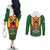 Personalised Zimbabwe Independence Day Couples Matching Off The Shoulder Long Sleeve Dress and Long Sleeve Button Shirt Gloriosa Flower - Flag Style