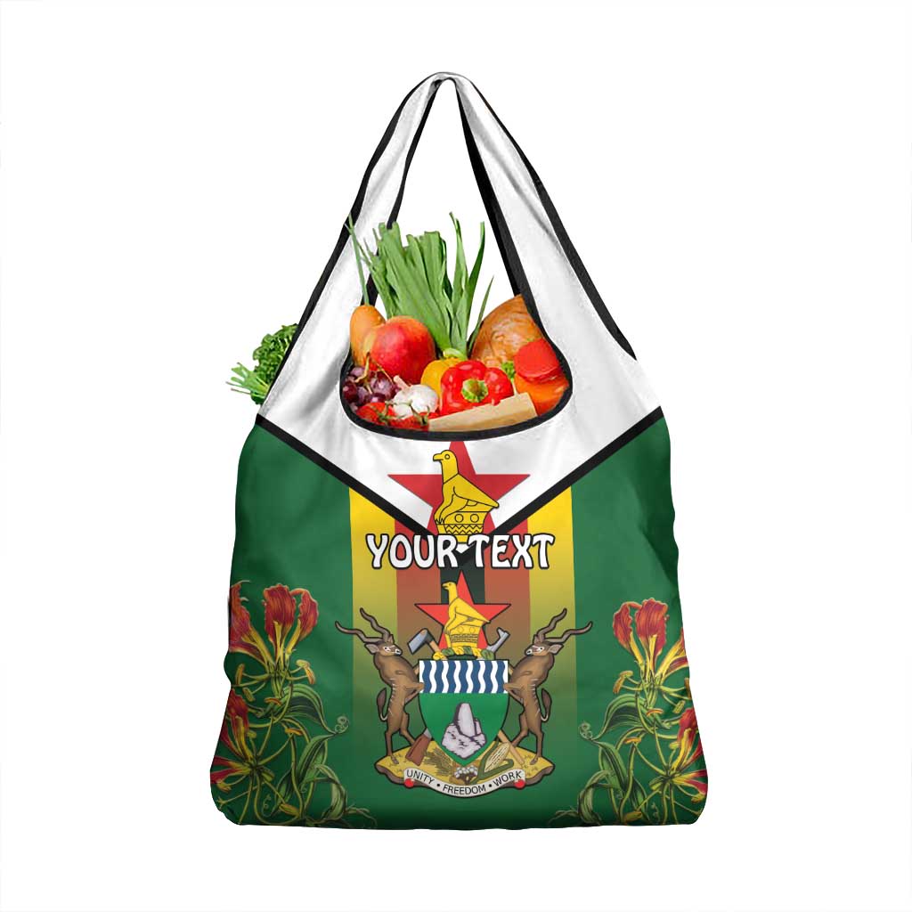 Personalised Zimbabwe Independence Day Grocery Bag Gloriosa Flower - Flag Style