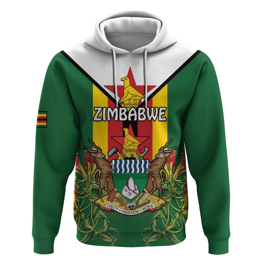 Personalised Zimbabwe Independence Day Hoodie Gloriosa Flower - Flag Style