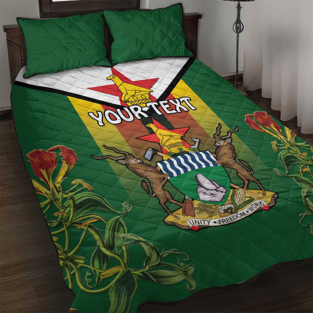 Personalised Zimbabwe Independence Day Quilt Bed Set Gloriosa Flower - Flag Style