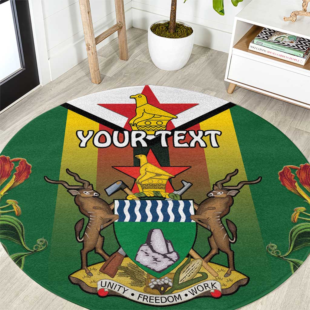 Personalised Zimbabwe Independence Day Round Carpet Gloriosa Flower - Flag Style