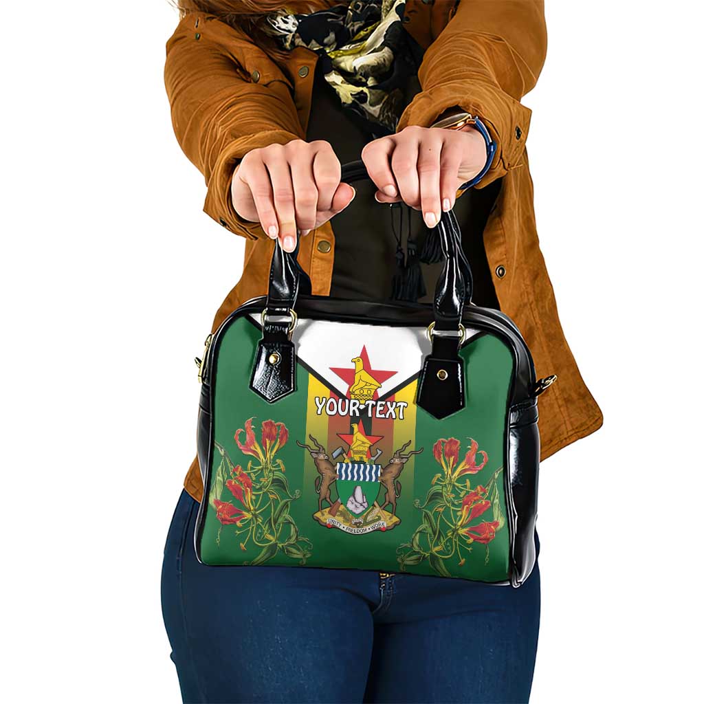 Personalised Zimbabwe Independence Day Shoulder Handbag Gloriosa Flower - Flag Style