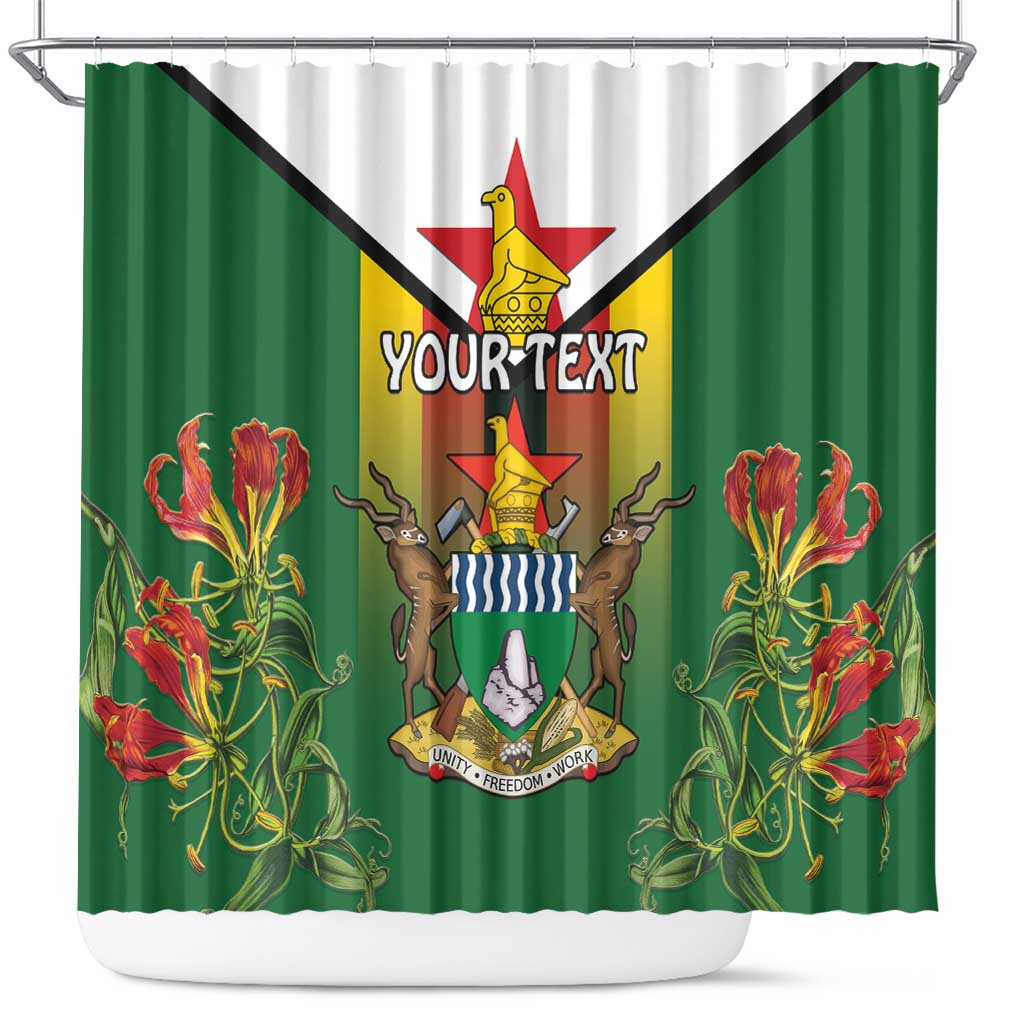 Personalised Zimbabwe Independence Day Shower Curtain Gloriosa Flower - Flag Style