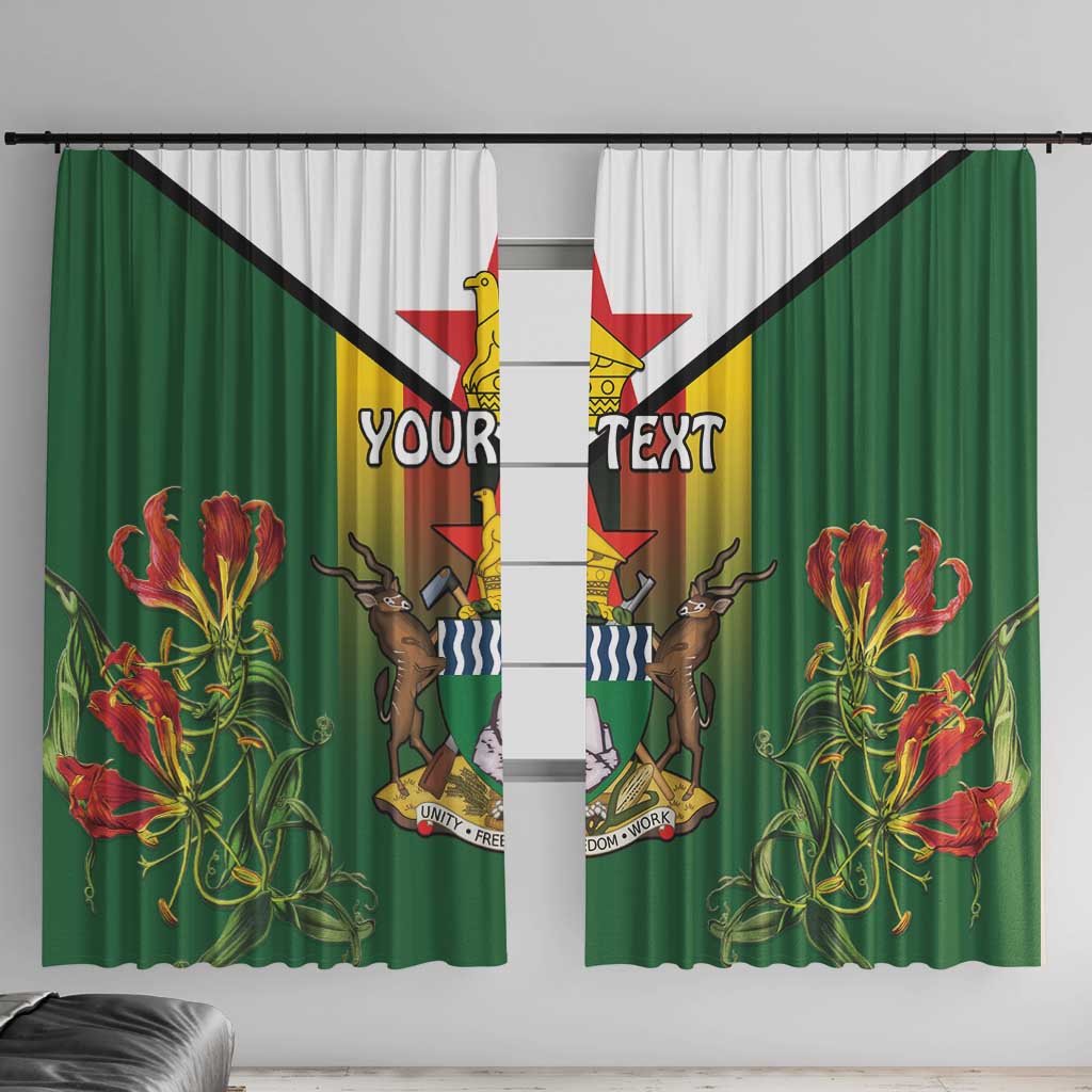 Personalised Zimbabwe Independence Day Window Curtain Gloriosa Flower - Flag Style