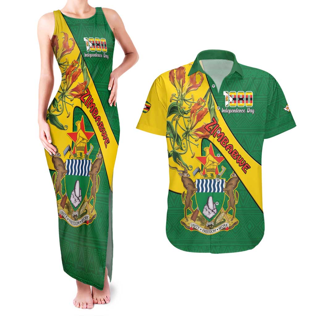 Personalised Zimbabwe Couples Matching Tank Maxi Dress and Hawaiian Shirt 1980 Independence Day