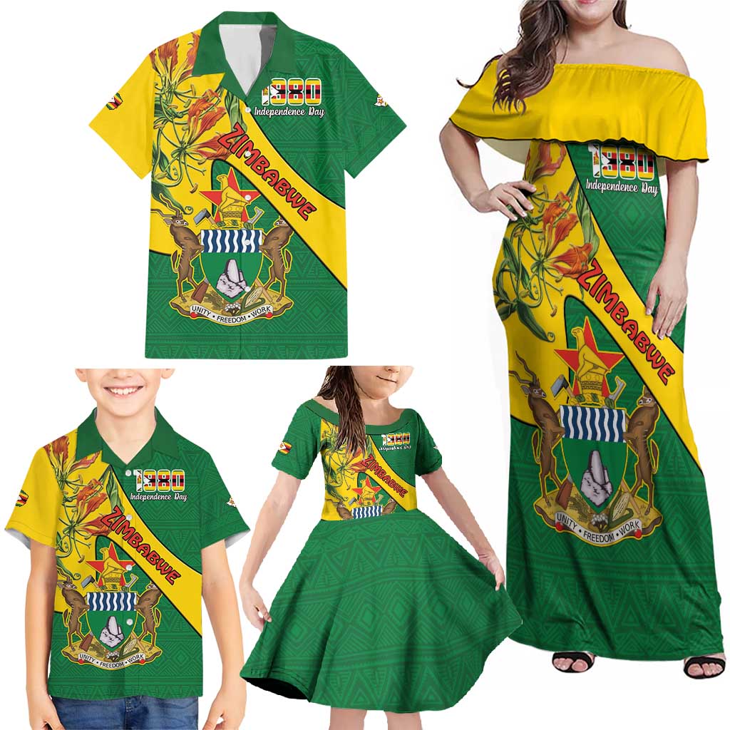 Personalised Zimbabwe Family Matching Off Shoulder Maxi Dress and Hawaiian Shirt 1980 Independence Day