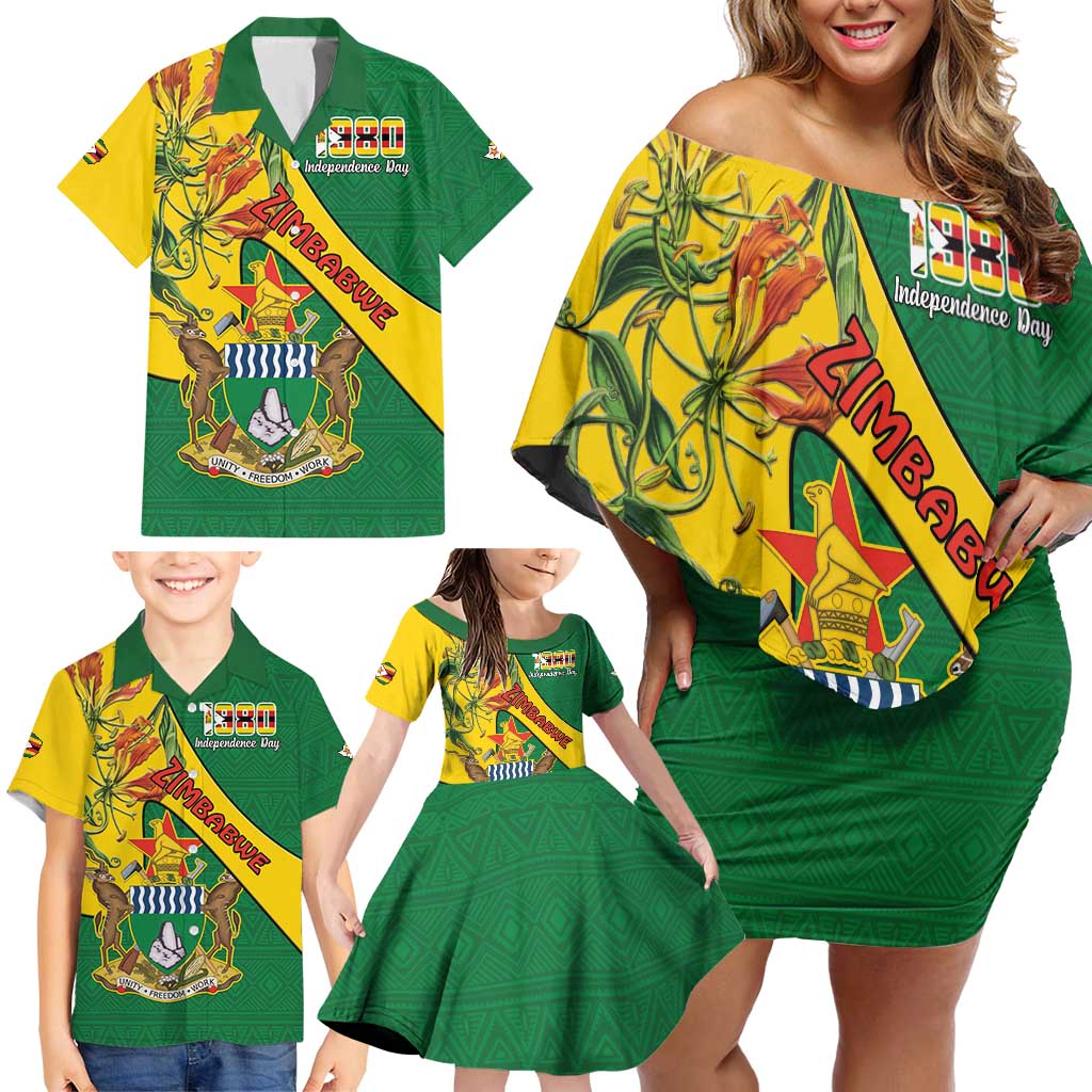 Personalised Zimbabwe Family Matching Off Shoulder Short Dress and Hawaiian Shirt 1980 Independence Day