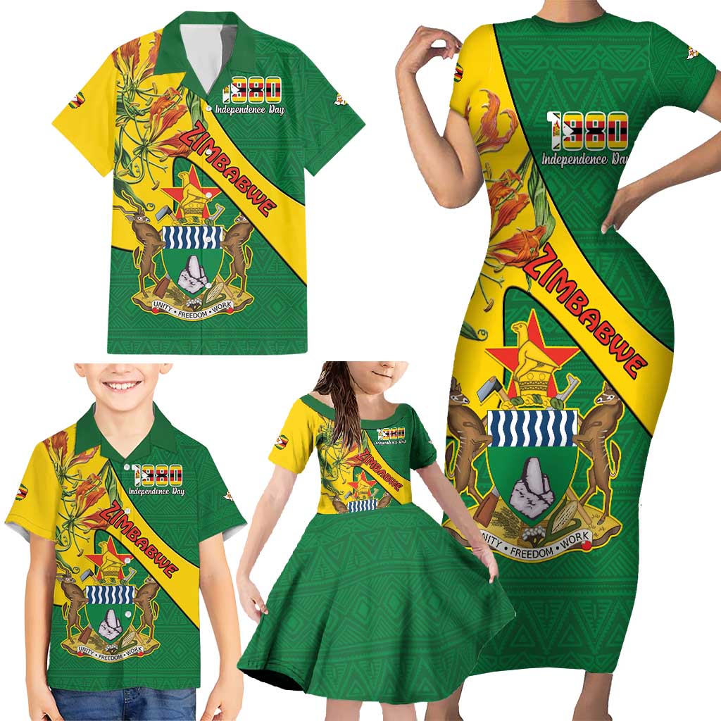 Personalised Zimbabwe Family Matching Short Sleeve Bodycon Dress and Hawaiian Shirt 1980 Independence Day