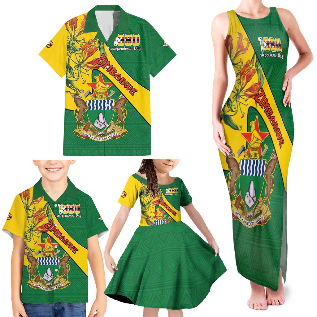 Personalised Zimbabwe Family Matching Tank Maxi Dress and Hawaiian Shirt 1980 Independence Day