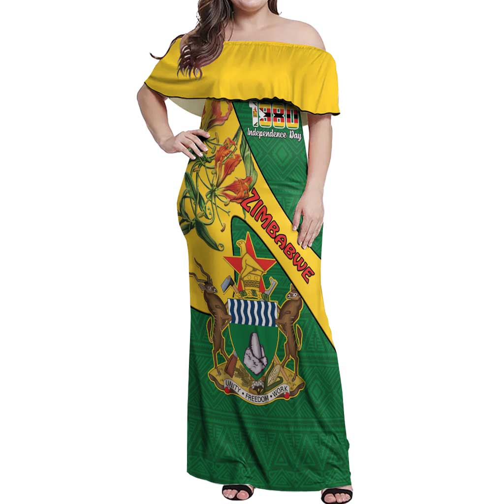 Personalised Zimbabwe Off Shoulder Maxi Dress 1980 Independence Day