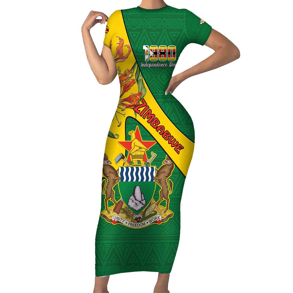 Personalised Zimbabwe Short Sleeve Bodycon Dress 1980 Independence Day