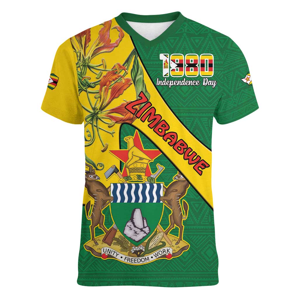 Personalised Zimbabwe Women V-Neck T-Shirt 1980 Independence Day