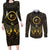 Ancient Egyptian Couples Matching Long Sleeve Bodycon Dress and Long Sleeve Button Shirt Horus Falcon God