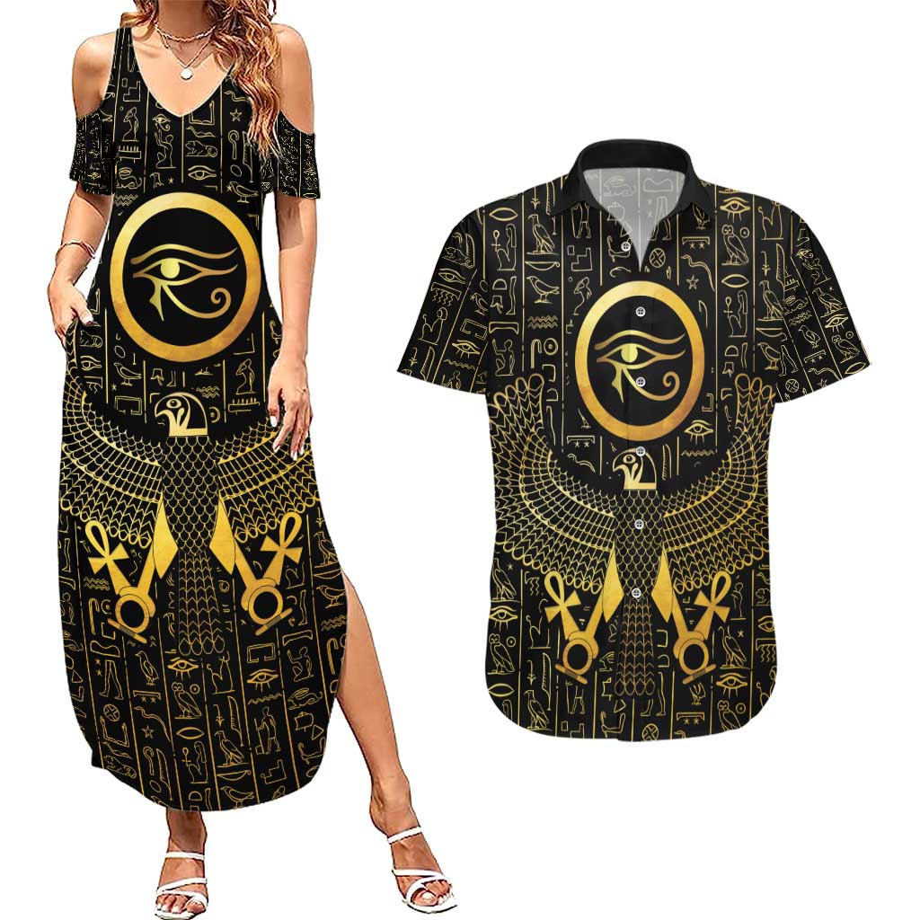 Ancient Egyptian Couples Matching Summer Maxi Dress and Hawaiian Shirt Horus Falcon God