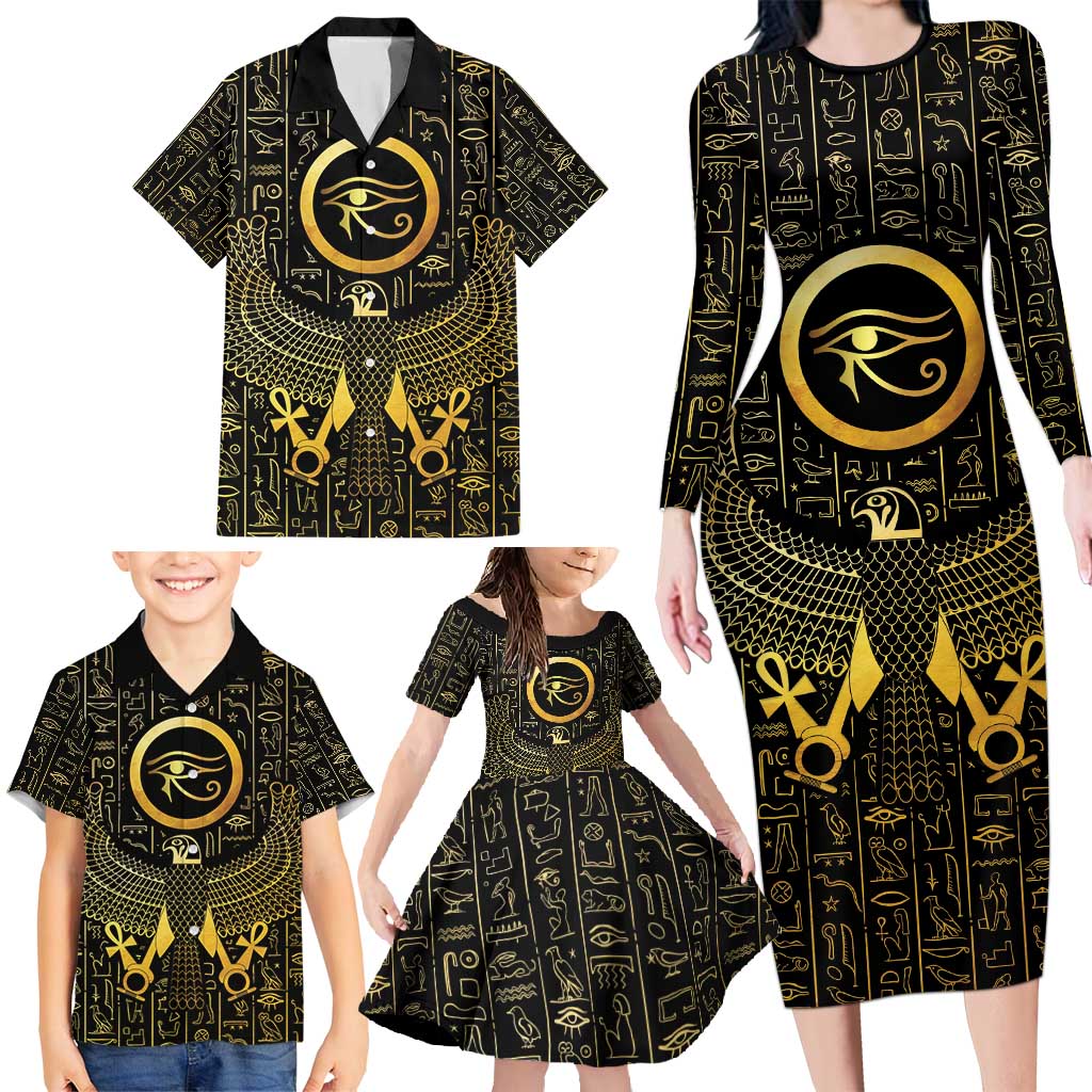 Ancient Egyptian Family Matching Long Sleeve Bodycon Dress and Hawaiian Shirt Horus Falcon God