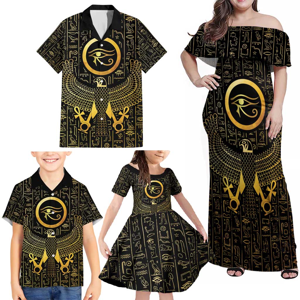 Ancient Egyptian Family Matching Off Shoulder Maxi Dress and Hawaiian Shirt Horus Falcon God