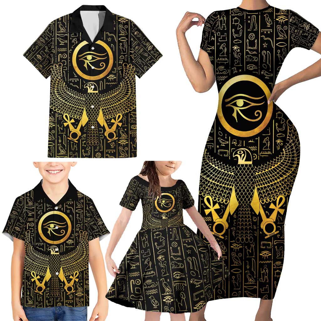 Ancient Egyptian Family Matching Short Sleeve Bodycon Dress and Hawaiian Shirt Horus Falcon God