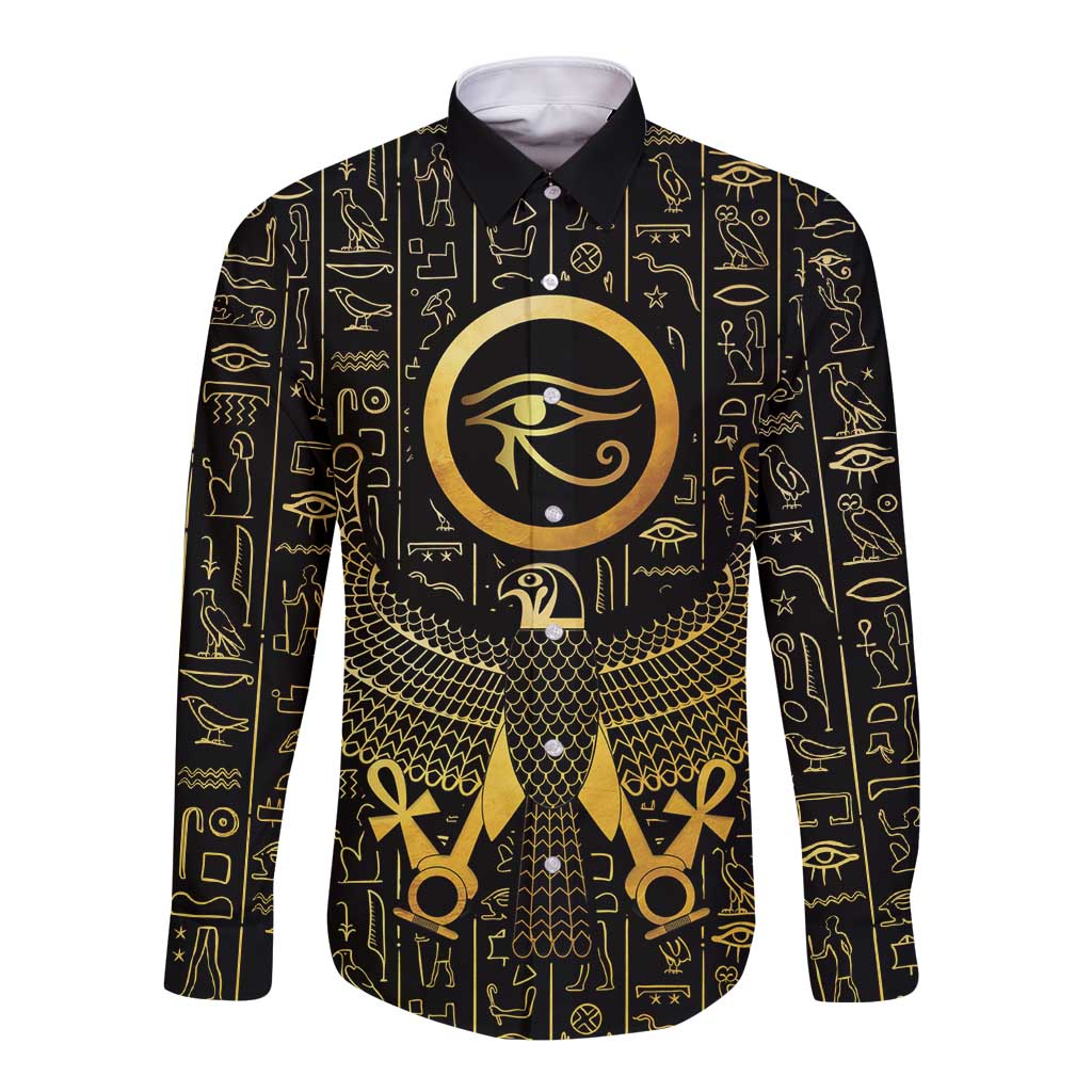 Ancient Egyptian Long Sleeve Button Shirt Horus Falcon God