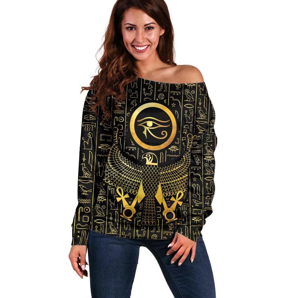 Ancient Egyptian Off Shoulder Sweater Horus Falcon God