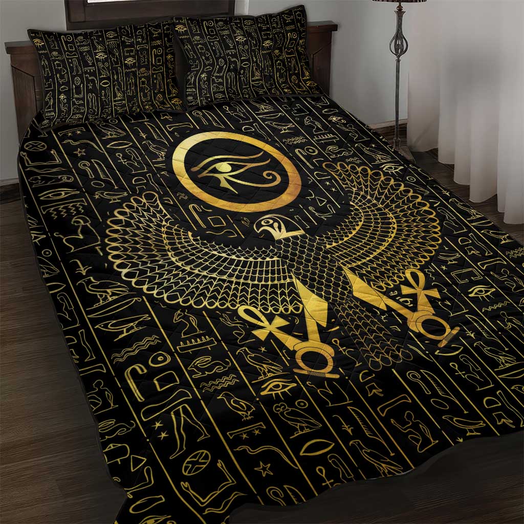 Ancient Egyptian Quilt Bed Set Horus Falcon God