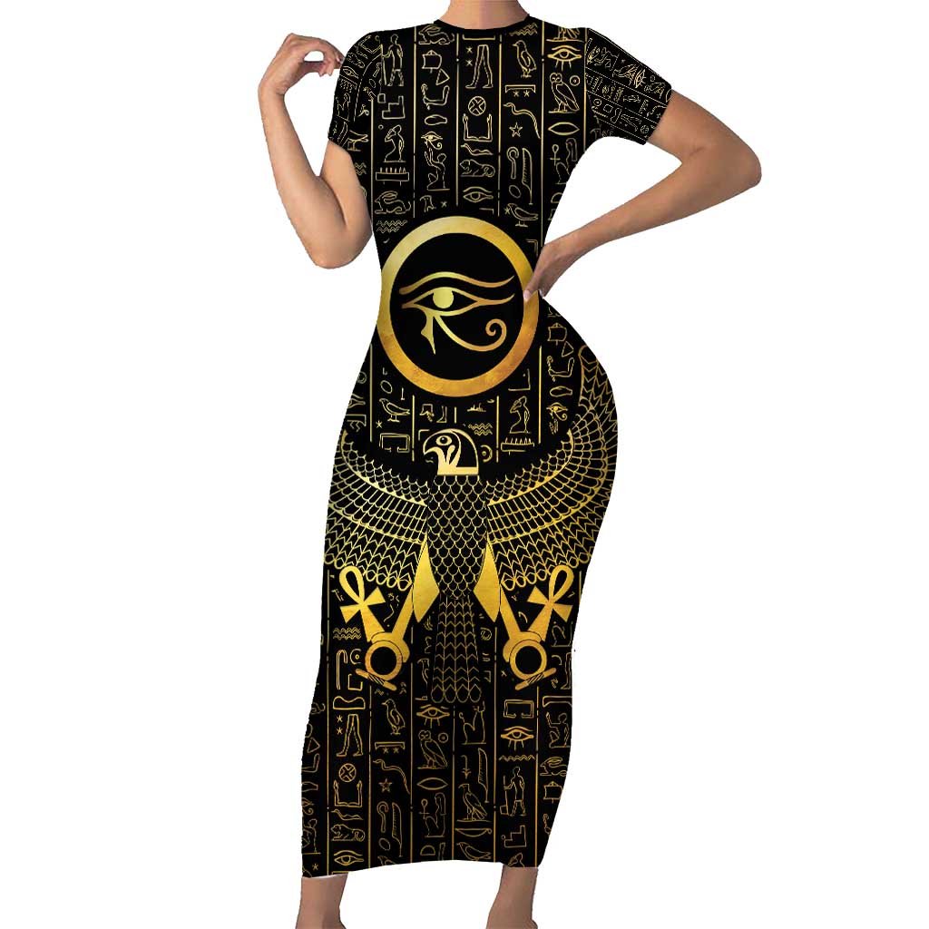 Ancient Egyptian Short Sleeve Bodycon Dress Horus Falcon God