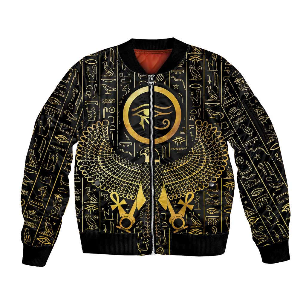 Ancient Egyptian Sleeve Zip Bomber Jacket Horus Falcon God