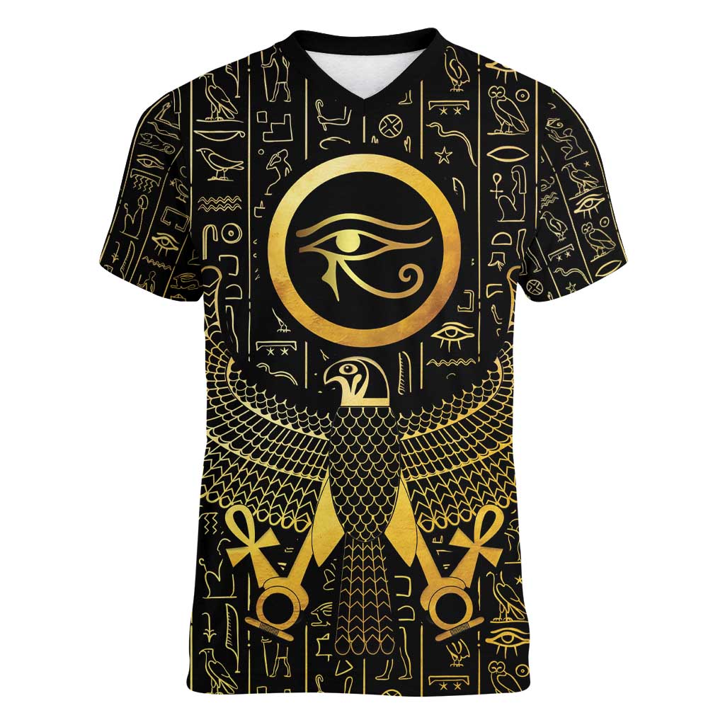 Ancient Egyptian Women V-Neck T-Shirt Horus Falcon God