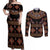 Toghu Couples Matching Off Shoulder Maxi Dress and Long Sleeve Button Shirt Cameroon Traditional Pattern