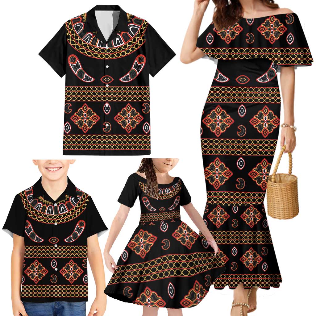 Toghu Family Matching Mermaid Dress and Hawaiian Shirt Cameroon Traditional Pattern