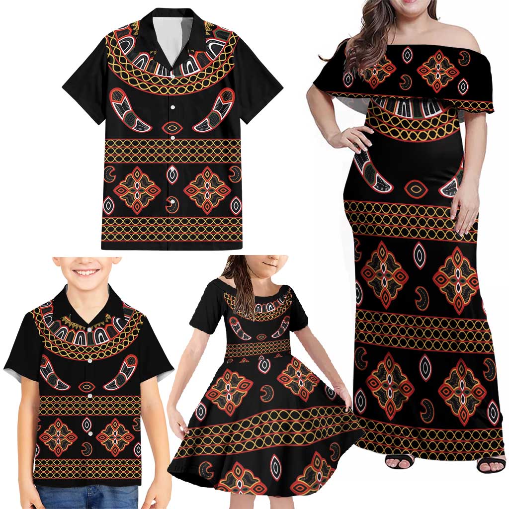 Toghu Family Matching Off Shoulder Maxi Dress and Hawaiian Shirt Cameroon Traditional Pattern