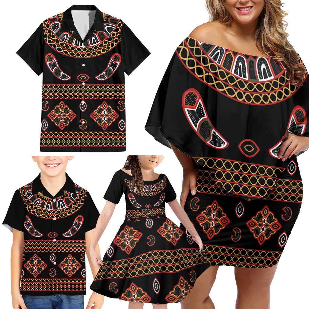 Toghu Family Matching Off Shoulder Short Dress and Hawaiian Shirt Cameroon Traditional Pattern