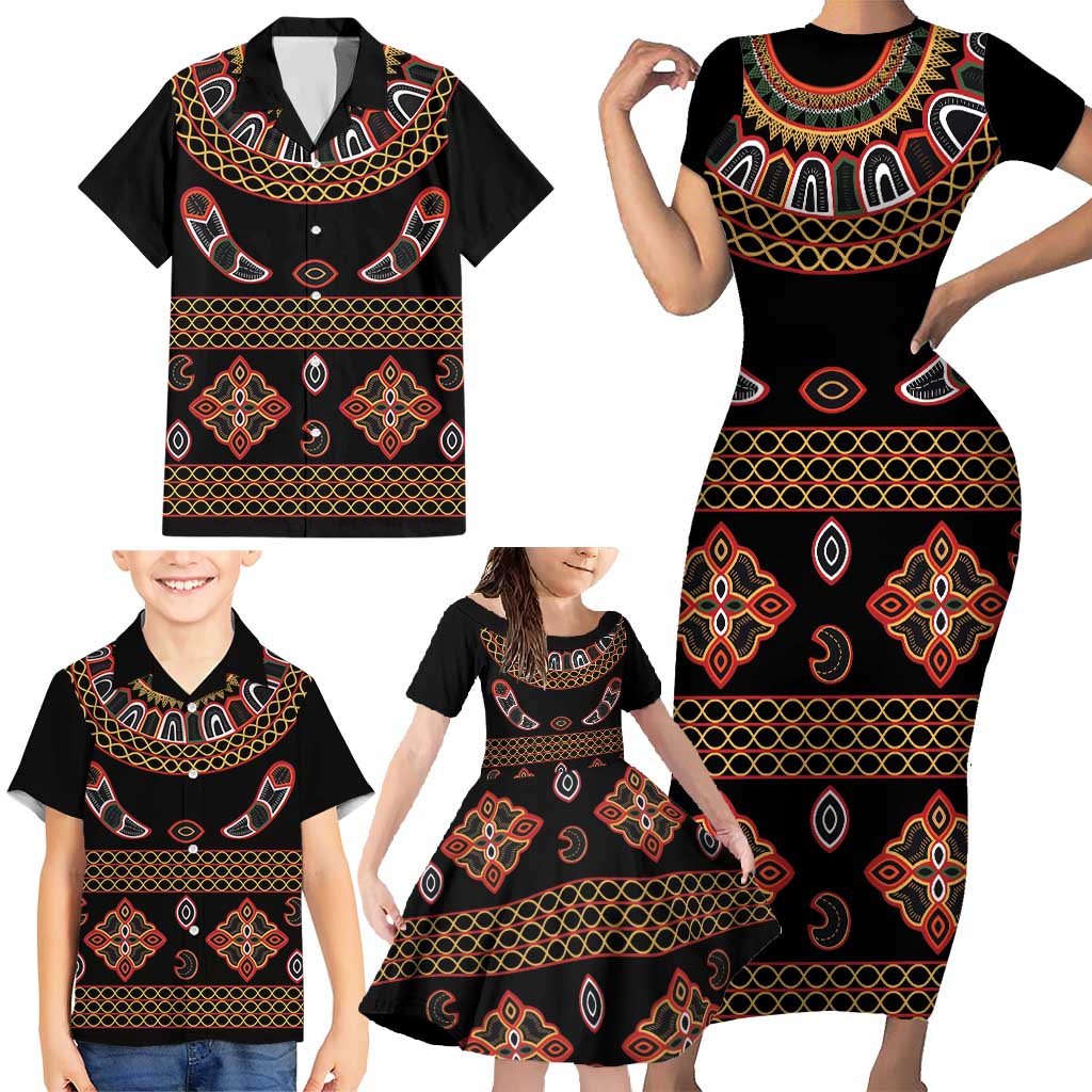 Toghu Family Matching Short Sleeve Bodycon Dress and Hawaiian Shirt Cameroon Traditional Pattern