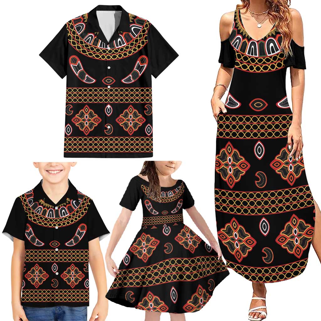 Toghu Family Matching Summer Maxi Dress and Hawaiian Shirt Cameroon Traditional Pattern