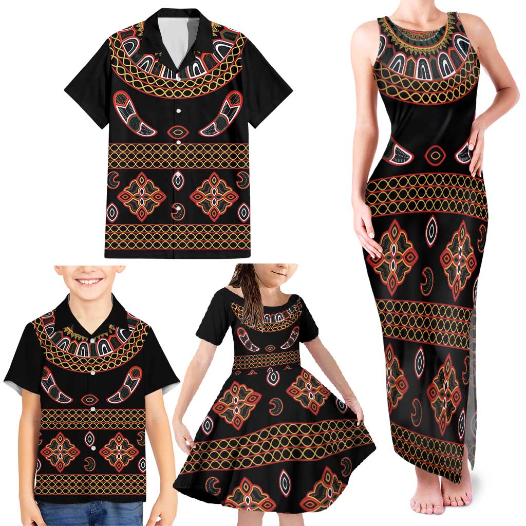 Toghu Family Matching Tank Maxi Dress and Hawaiian Shirt Cameroon Traditional Pattern