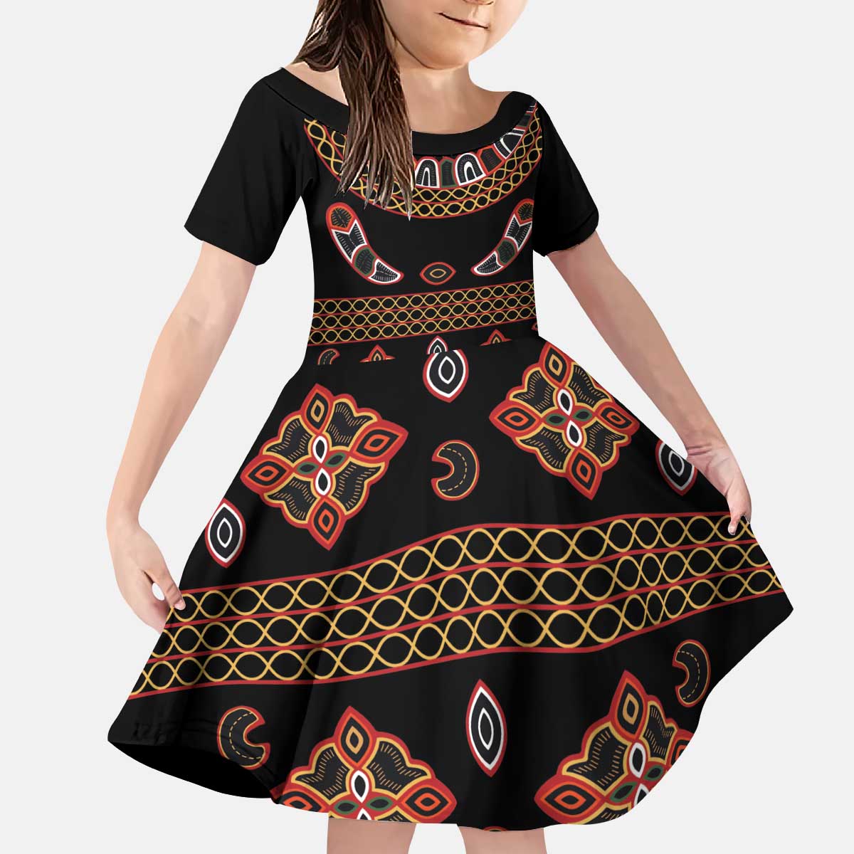 Toghu Kid Short Sleeve Dress Cameroon Traditional Pattern