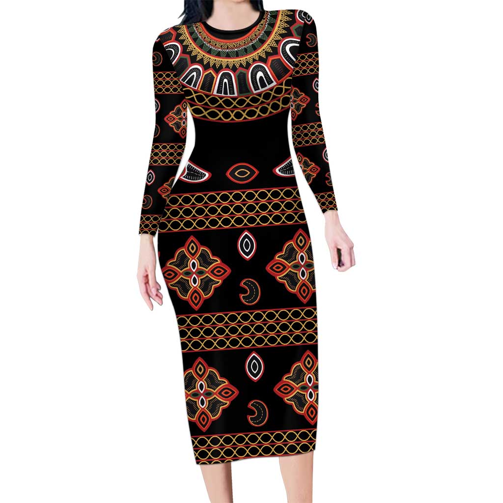 Toghu Long Sleeve Bodycon Dress Cameroon Traditional Pattern