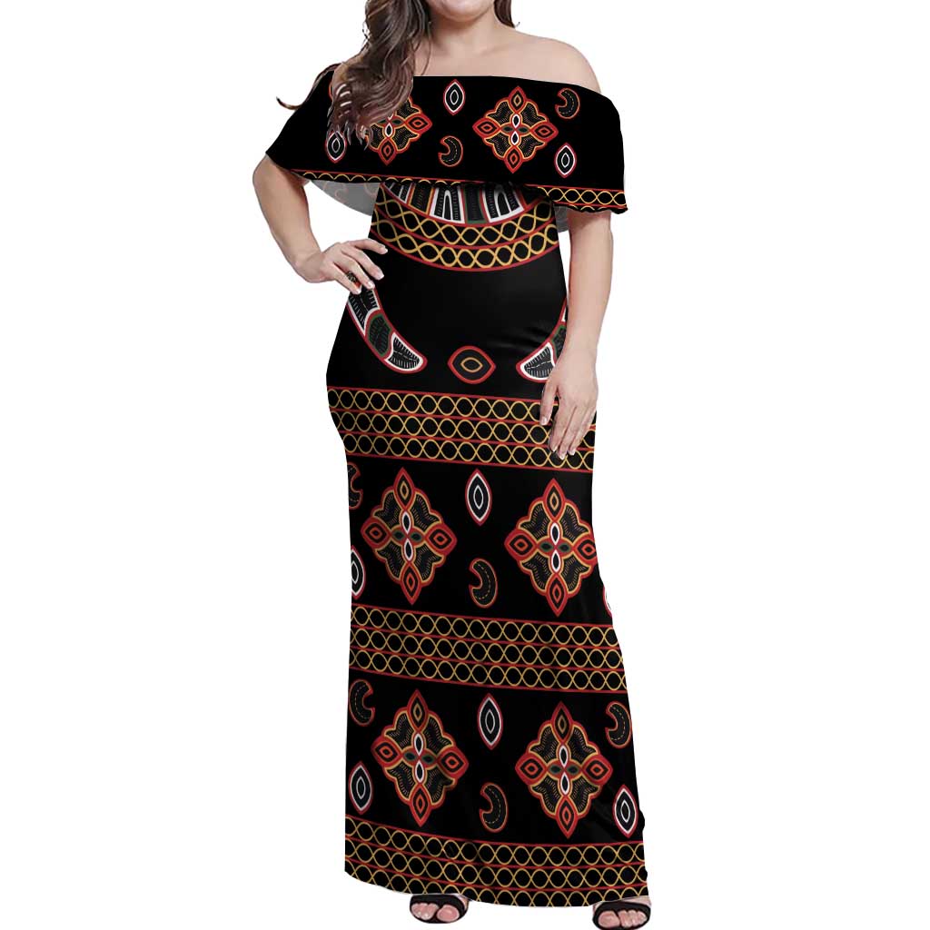 Toghu Off Shoulder Maxi Dress Cameroon Traditional Pattern