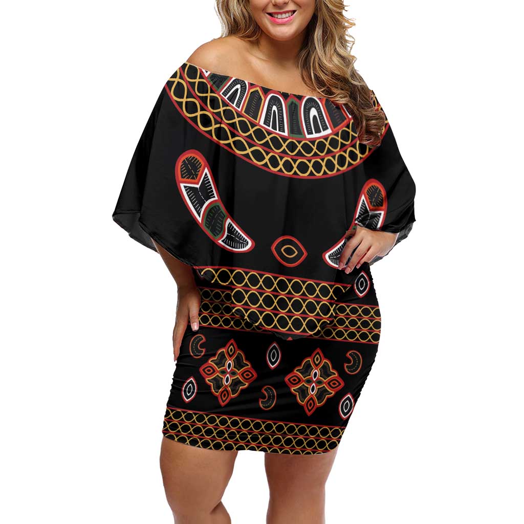 Toghu Off Shoulder Short Dress Cameroon Traditional Pattern