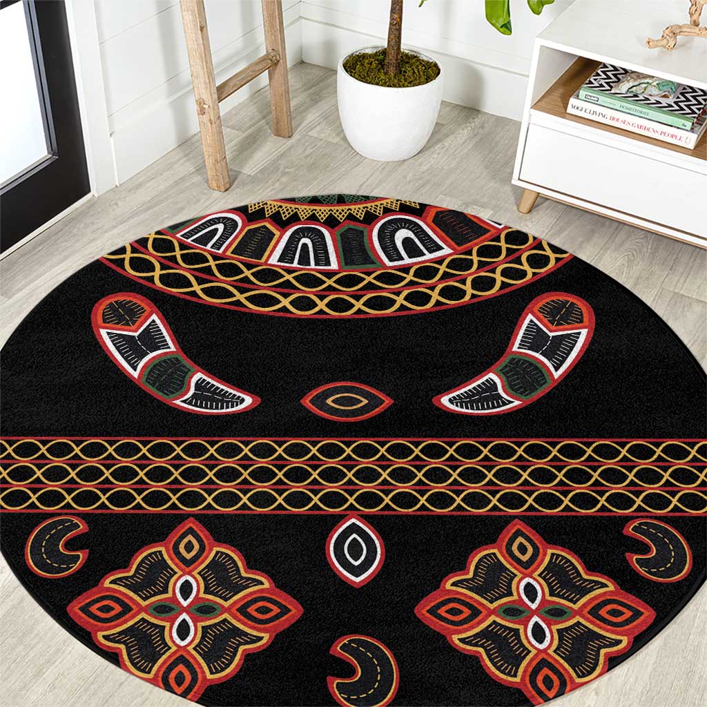 Toghu Round Carpet Cameroon Traditional Pattern