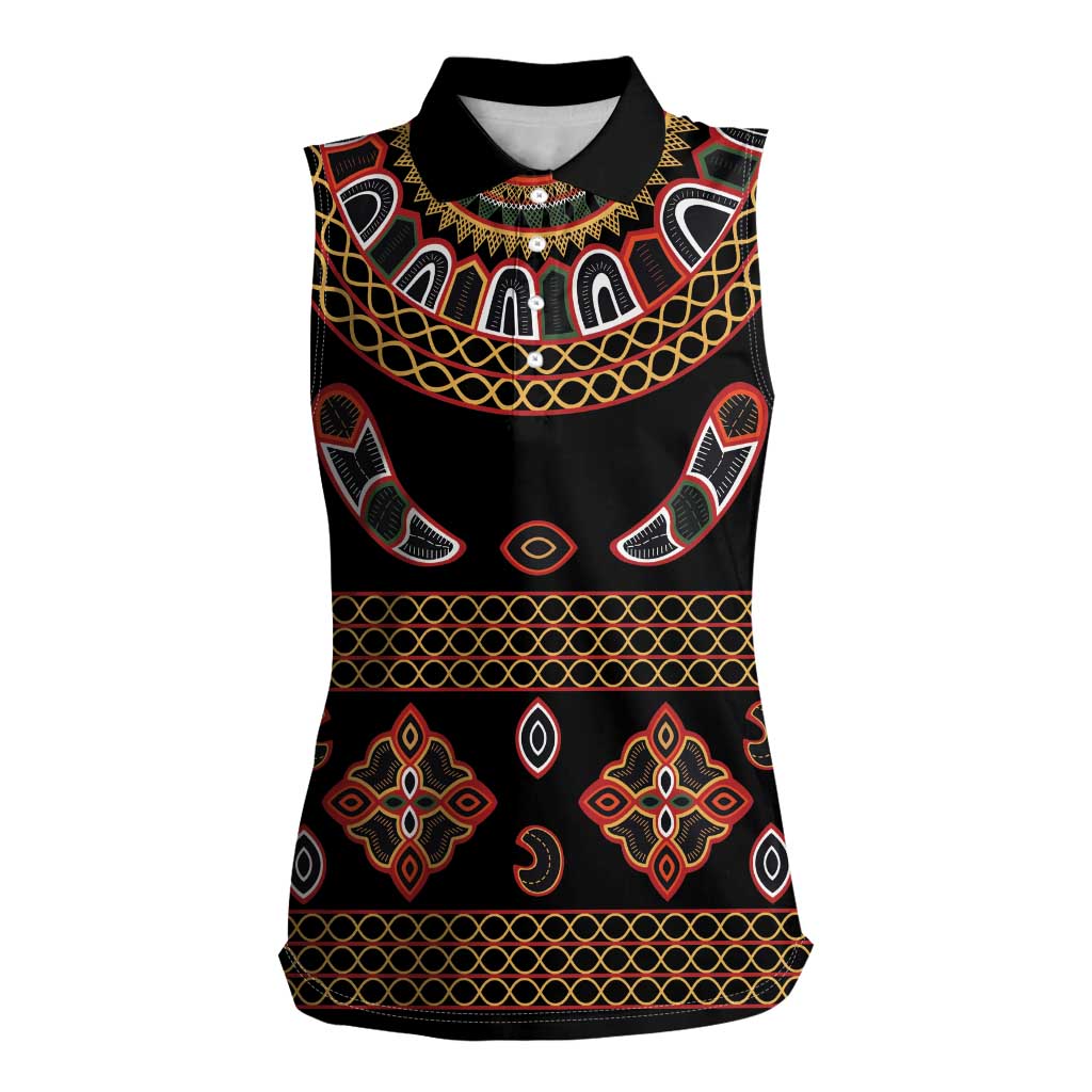 Toghu Women Sleeveless Polo Shirt Cameroon Traditional Pattern