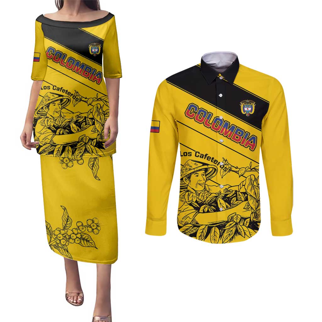 Custom Colombia Football Couples Matching Puletasi and Long Sleeve Button Shirt Go Los Cafeteros