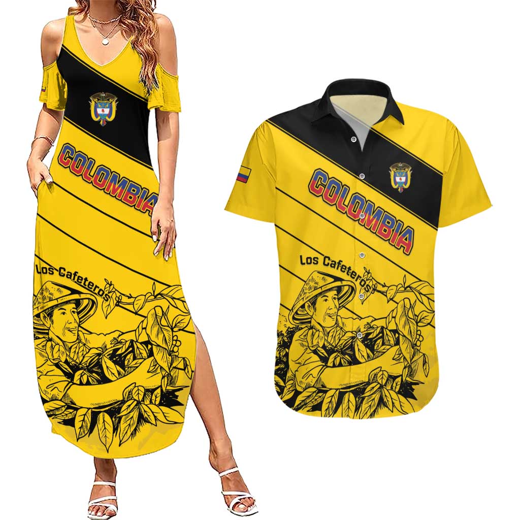 Custom Colombia Football Couples Matching Summer Maxi Dress and Hawaiian Shirt Go Los Cafeteros